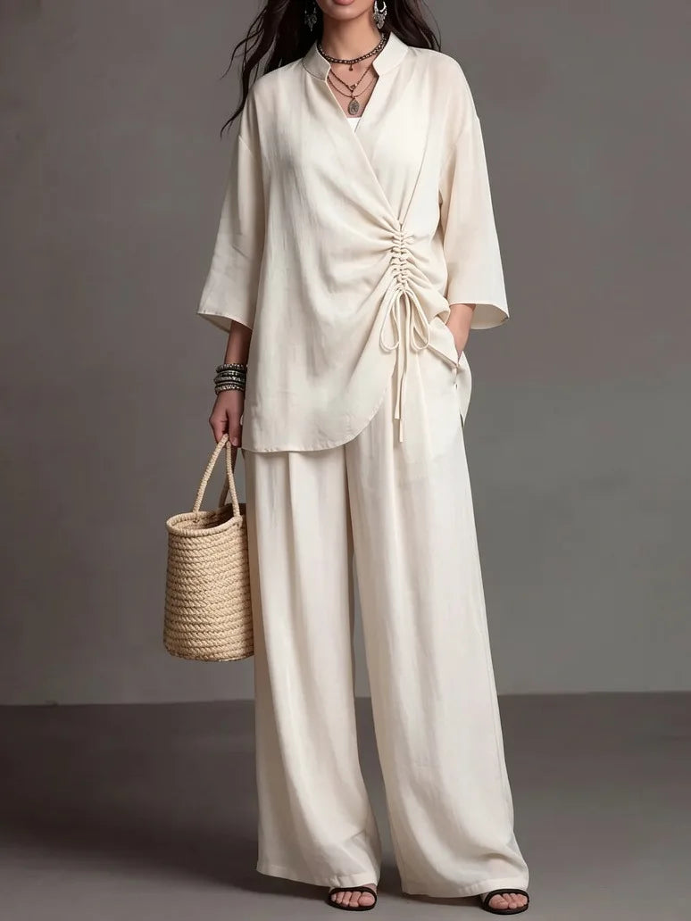 Zoe | Refined Wide Leg Linen Pants Set