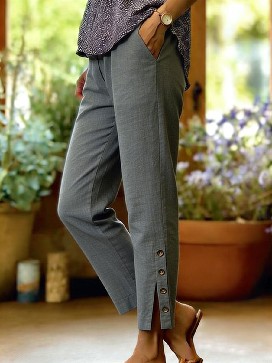 Zoe | Relaxed Wide-Leg Button Linen Pants