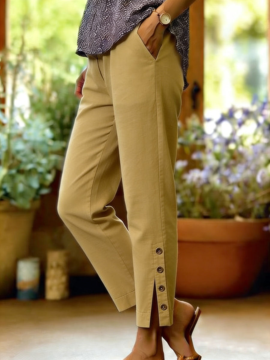 Zoe | Relaxed Wide-Leg Button Linen Pants