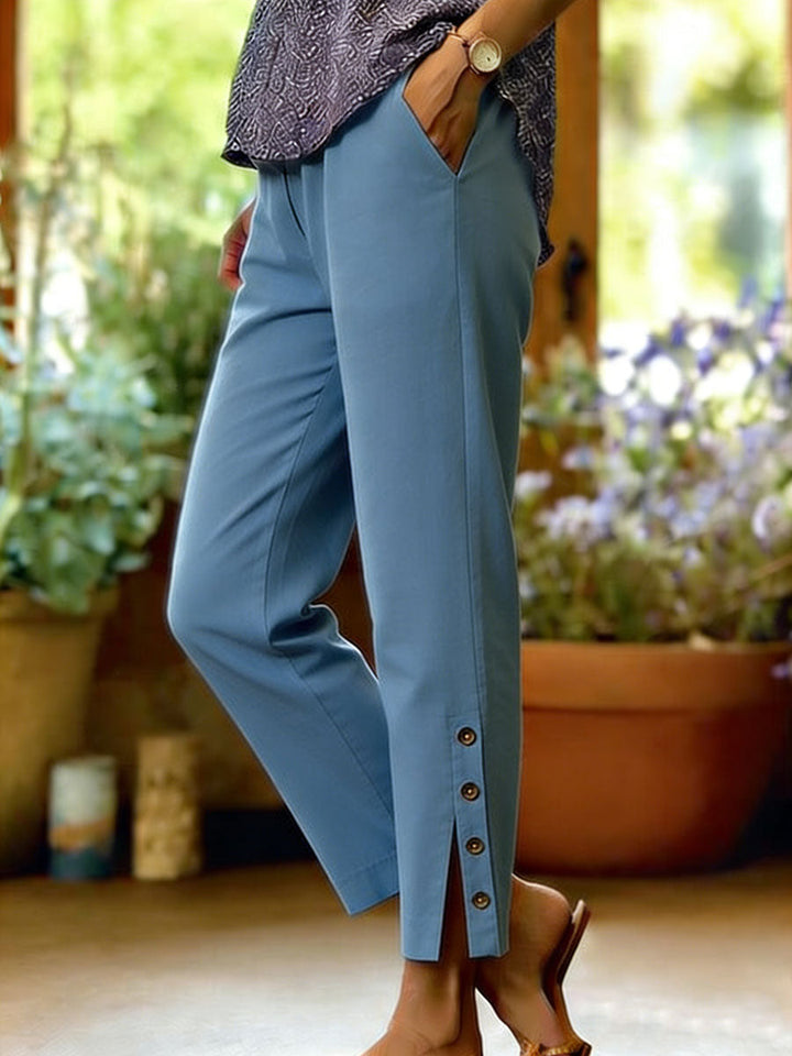 Zoe | Relaxed Wide-Leg Button Linen Pants