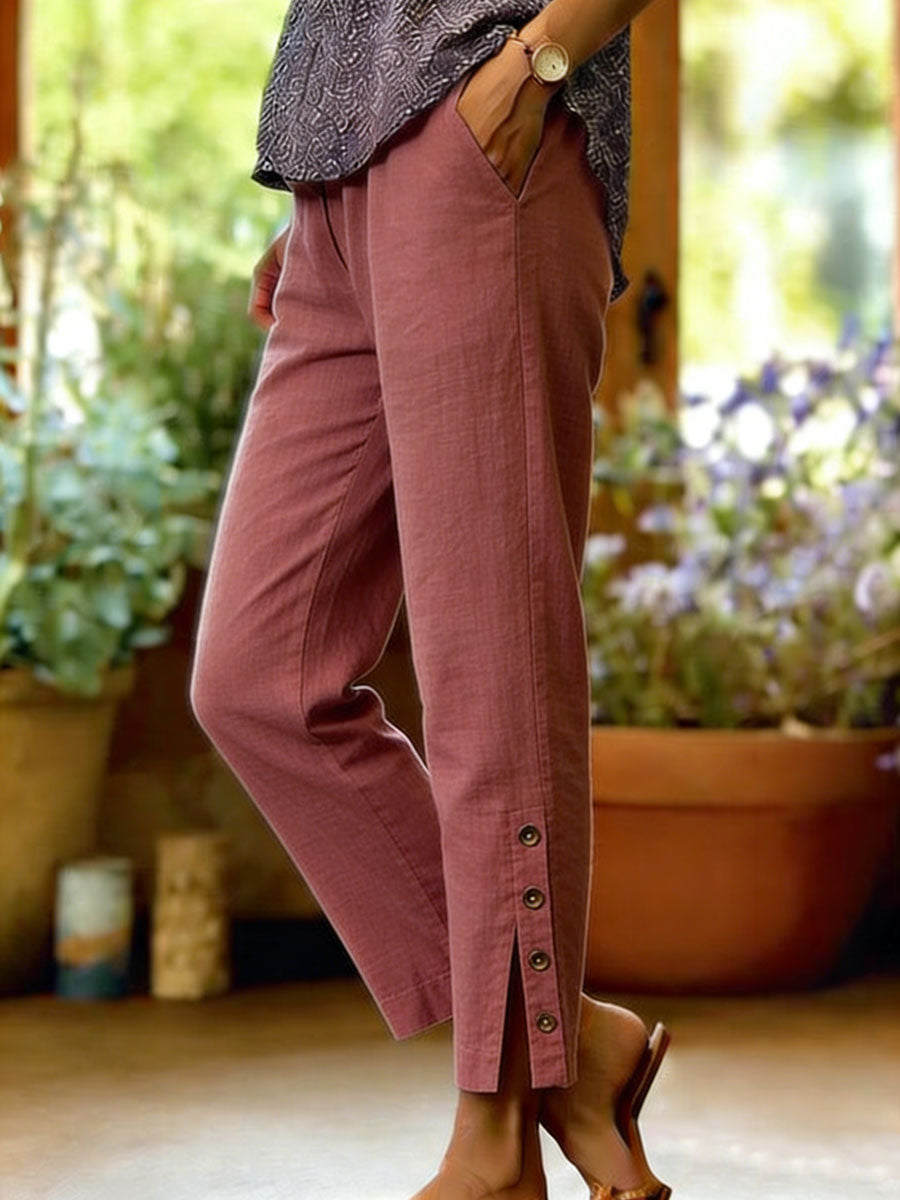 Zoe | Relaxed Wide-Leg Button Linen Pants