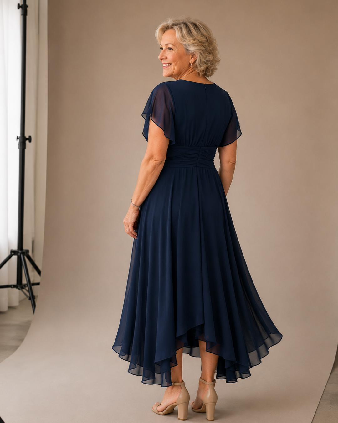 Zoe | Sophisticated Flutter Sleeve V-Neck Midi Dress