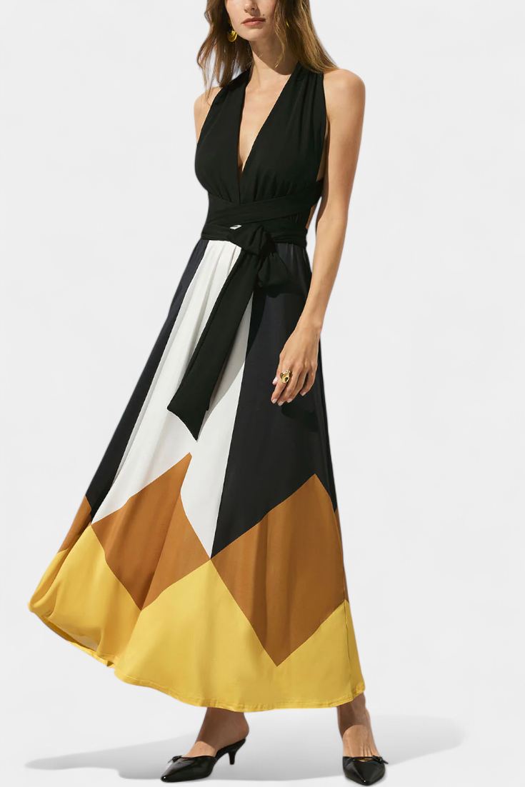 Zoe | Stylish Colour Block Halter Races Dress