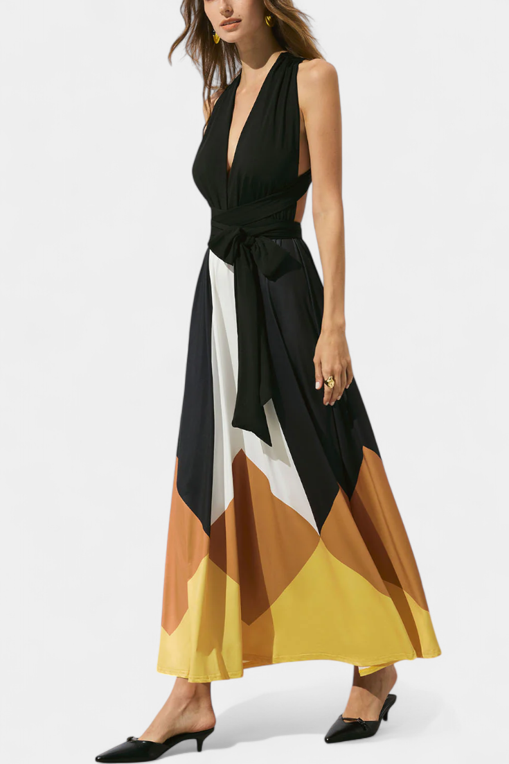 Zoe | Stylish Colour Block Halter Races Dress