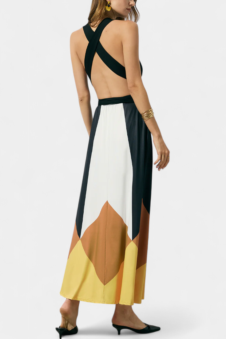 Zoe | Stylish Colour Block Halter Races Dress