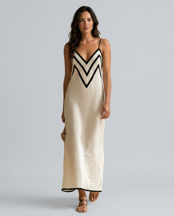 Zoe | Timeless Chevron Trim Slip Linen Dress