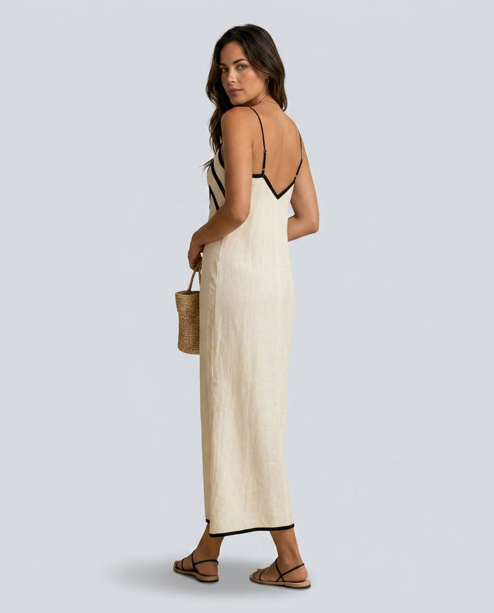 Zoe | Timeless Chevron Trim Slip Linen Dress