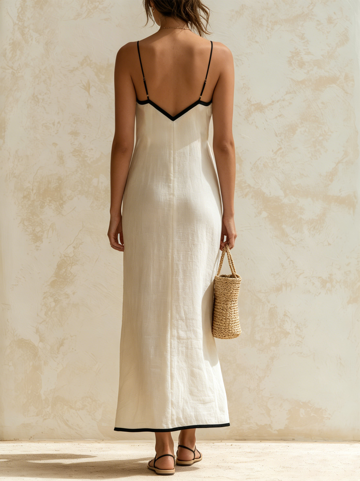 Zoe | Timeless Chevron Trim Slip Linen Dress